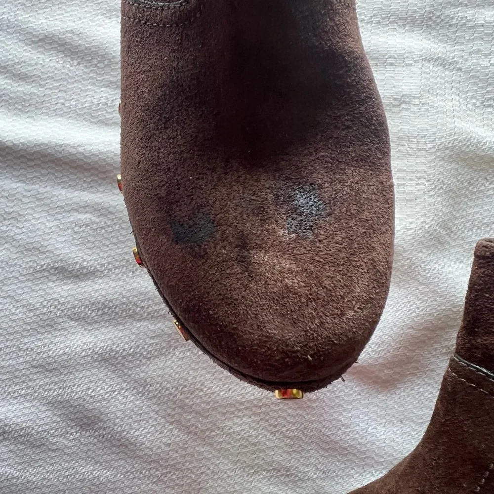 Tory Burch Brown Heeled Boots with Gold Accents‎